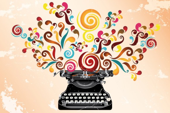 Typewriter with abstract swirls - creativity